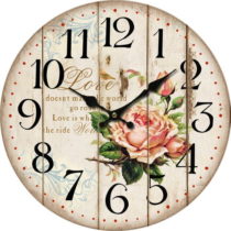Drevené nástenné hodiny Flower of love, pr. 34 cm