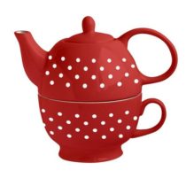 Toro Porcelánová kanvica na čaj so šálkou, červená
